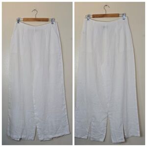 Primark White Linen Wide Leg Pants Womens Size 10 High Waist  Coastal Minimalist